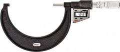 Starrett - 101 to 127 mm Range, 0.0001" Resolution, Standard Throat, Electronic Outside Micrometer - 0.0002" Accuracy, Friction Thimble, Micro Lapped Carbide Face, CR2450 Battery, Includes 3V Battery - Eagle Tool & Supply