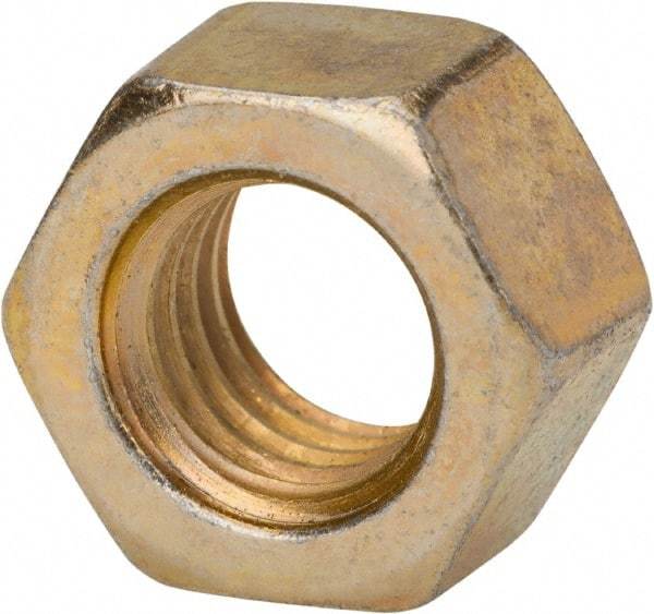 Made in USA - 1-8 UNC Steel Right Hand Hex Nut - 1-1/2" Across Flats, 55/64" High, Zinc Yellow Dichromate Finish - Eagle Tool & Supply