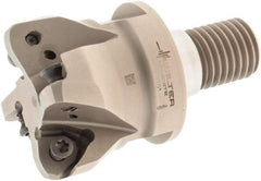 Walter - 21° Lead Angle, 2" Max Cut Diam, 1.291" Min Cut Diam, 0.079" Max Depth of Cut, Indexable Chamfer & Angle End Mill - 4 Inserts, P23696 Insert Style, 80mm OAL, Through Coolant, Threaded Shank - Eagle Tool & Supply