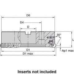 Kennametal - 88.65mm Cut Diam, 1" Arbor Hole, 8mm Max Depth of Cut, 30° Indexable Chamfer & Angle Face Mill - 8 Inserts, HNGX 0905... Insert, Right Hand Cut, 8 Flutes, Series HexaCut - Eagle Tool & Supply