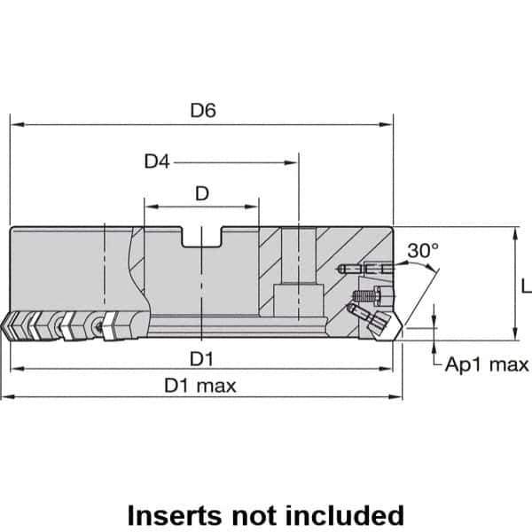 Kennametal - 10" Cut Diam, 2-1/2" Arbor Hole, 8mm Max Depth of Cut, 30° Indexable Chamfer & Angle Face Mill - 30 Inserts, HNGX 0905... Insert, Right Hand Cut, 30 Flutes, Series HexaCut - Eagle Tool & Supply