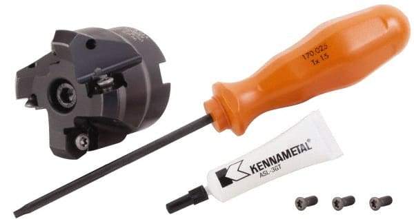 Kennametal - 1" Cut Diam, 1/2" Arbor Hole, 3.23mm Max Depth of Cut, 45° Indexable Chamfer & Angle Face Mill - 4 Inserts, HNGJ 0604... Insert, Right Hand Cut, 4 Flutes, Through Coolant, Series Dodeka Mini - Eagle Tool & Supply