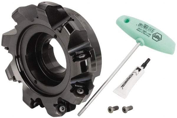 Kennametal - 6" Cut Diam, 2" Arbor Hole, 8mm Max Depth of Cut, 45° Indexable Chamfer & Angle Face Mill - 9 Inserts, HNPJ 1307... Insert, Right Hand Cut, 9 Flutes, Through Coolant, Series Dodeka Max - Eagle Tool & Supply