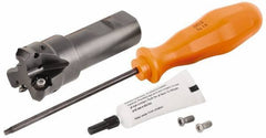 Kennametal - 45° Lead Angle, 39.93mm Max Cut Diam, 1-1/4" Min Cut Diam, 3.23mm Max Depth of Cut, Indexable Chamfer and Angle End Mill - 3 Inserts, HNGJ 0604ANENLD Insert Style, 96mm Overall Length, Through Coolant, Straight Shank - Eagle Tool & Supply