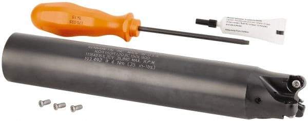 Kennametal - 32mm Cutting Diam, 32mm Shank Diam, 1.26" Max Depth of Cut, Straight Shank Indexable Copy End Mill - 3 Inserts, RN.J 1204M0.. Insert, KDR Toolholder, Through Coolant - Eagle Tool & Supply