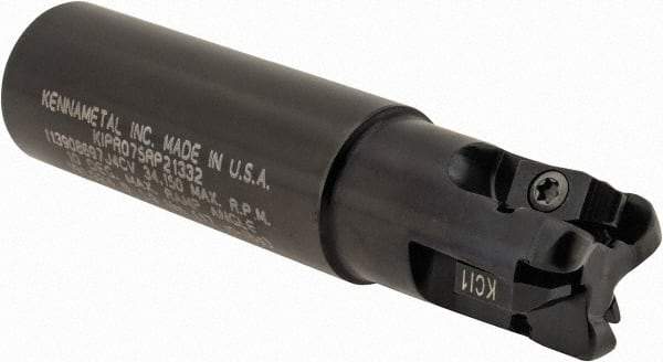 Kennametal - 3/4" Cutting Diam, 3/4" Shank Diam, 3/4" Max Depth of Cut, Straight Shank Indexable Copy End Mill - 3 Inserts, RP.. 2150.. Insert, KIPR Toolholder, Through Coolant - Eagle Tool & Supply