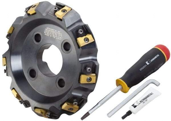Kennametal - 8" Cut Diam, 2-1/2" Arbor Hole, 21.39mm Max Depth of Cut, 30° Indexable Chamfer & Angle Face Mill - 9 Inserts, LN.U 2210... Insert, Right Hand Cut, 9 Flutes, Series MEGA60 - Eagle Tool & Supply