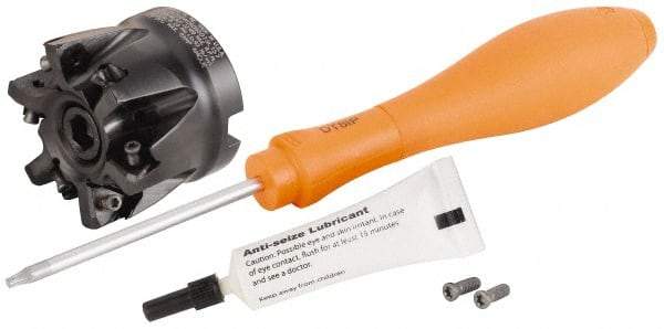 Kennametal - 6 Inserts, 2" Cutter Diam, 0.059" Max Depth of Cut, Indexable High-Feed Face Mill - 3/4" Arbor Hole Diam, 1.57" High, KF2X Toolholder, WOEJ 0905.. Inserts, Series KenFeed 2X - Eagle Tool & Supply