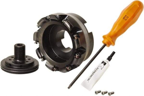 Kennametal - 100mm Cut Diam, 3mm Max Depth, 32mm Arbor Hole, 9 Inserts, RN.J 1204... Insert Style, Indexable Copy Face Mill - KDR Cutter Style, 22,150 Max RPM, 50mm High, Through Coolant, Series Rodeka - Eagle Tool & Supply