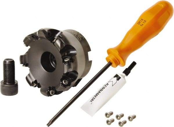 Kennametal - 76.2mm Cut Diam, 2.97mm Max Depth, 1" Arbor Hole, 8 Inserts, RN.J 1204... Insert Style, Indexable Copy Face Mill - KDR Cutter Style, 25,370 Max RPM, 2 High, Through Coolant, Series Rodeka - Eagle Tool & Supply