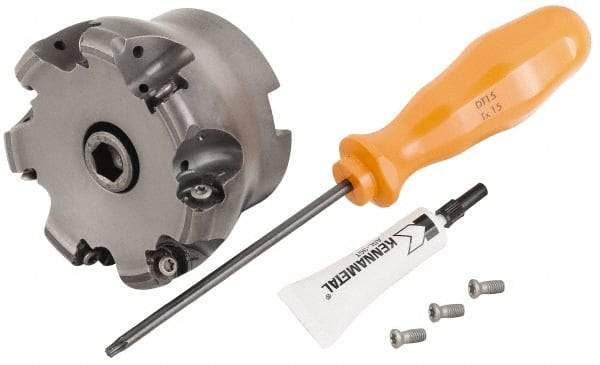 Kennametal - 80mm Cut Diam, 6mm Max Depth, 27mm Arbor Hole, 7 Inserts, RN.J 1204... Insert Style, Indexable Copy Face Mill - KDR Cutter Style, 50mm High, Through Coolant, Series Rodeka - Eagle Tool & Supply