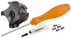 Kennametal - 4 Inserts, 3" Cut Diam, 1" Arbor Diam, 17.6mm Max Depth of Cut, Indexable Square-Shoulder Face Mill - 0/90° Lead Angle, 1-3/4" High, E.. 18.. Insert Compatibility, Through Coolant, Series Mill 1-18 - Eagle Tool & Supply