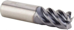 Kennametal - 3/8", 7/8" LOC, 3/8" Shank Diam, 2-1/2" OAL, 5 Flute, Solid Carbide Square End Mill - Single End, AlTiN Finish, Spiral Flute, 47° Helix, Centercutting, Right Hand Cut, Right Hand Flute, Series HPFSS - Eagle Tool & Supply