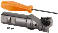 Kennametal - 40mm Cut Diam, 42mm Max Depth of Cut, 32mm Shank Diam, 130mm OAL, Indexable Square Shoulder Helical End Mill - GOMT 13T3.., JOMT 13T3.. Inserts, Weldon Shank, 0° Lead Angle, Series KDMR - Eagle Tool & Supply