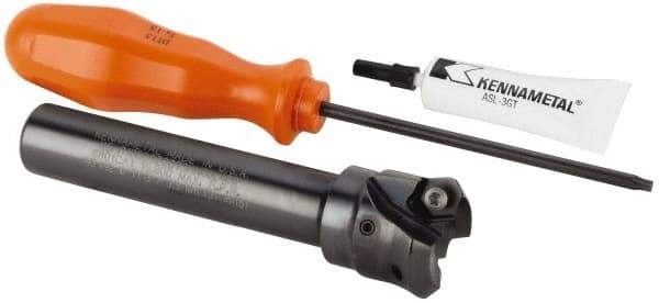 Kennametal - 45° Lead Angle, 33.58mm Max Cut Diam, 1" Min Cut Diam, 3.23mm Max Depth of Cut, Indexable Chamfer and Angle End Mill - 2 Inserts, HNGJ 0604ANENLD Insert Style, 121.92mm Overall Length, Through Coolant, Straight Shank - Eagle Tool & Supply