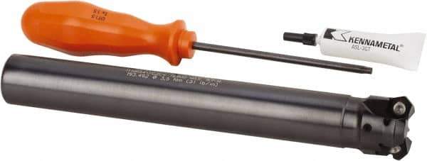 Kennametal - 45° Lead Angle, 33.58mm Max Cut Diam, 1" Min Cut Diam, 3.23mm Max Depth of Cut, Indexable Chamfer and Angle End Mill - 3 Inserts, HNGJ 0604ANENLD Insert Style, 203.2mm Overall Length, Through Coolant, Straight Shank - Eagle Tool & Supply
