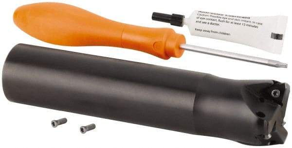 Kennametal - 1-1/2" Cut Diam, 0.059" Max Depth, 1-1/4" Shank Diam, Cylindrical Shank Indexable High-Feed Helical End Mill - Screw Holding Method, WOEJ090512.. Insert, KF2X Toolholder, Through Coolant - Eagle Tool & Supply