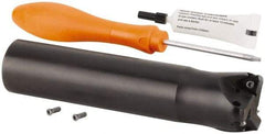 Kennametal - 1-1/2" Cut Diam, 0.059" Max Depth, 1-1/4" Shank Diam, Cylindrical Shank Indexable High-Feed Helical End Mill - Screw Holding Method, WOEJ090512.. Insert, KF2X Toolholder, Through Coolant - Eagle Tool & Supply