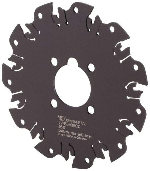 Kennametal - Arbor Hole Connection, 0.089" Cutting Width, 1-3/8" Depth of Cut, 5" Cutter Diam, 1-1/4" Hole Diam, 11 Tooth Indexable Slotting Cutter - KVNS Toolholder, OD 2087.. Insert - Eagle Tool & Supply