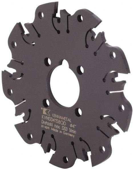 Kennametal - Arbor Hole Connection, 0.164" Cutting Width, 1-1/16" Depth of Cut, 4" Cutter Diam, 1" Hole Diam, 9 Tooth Indexable Slotting Cutter - KVNS Toolholder, OD 4158.. Insert - Eagle Tool & Supply