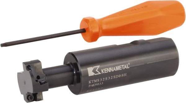 Kennametal - 1.2598" Cutting Diam x 0.5512" Cutting Width, 4 Cutter Inserts, 1.2598" Shank Diam, Indexable T-Slot Cutter - Insert Style SDMT 080308EGG, 4.7244" OAL, 2 Flutes - Eagle Tool & Supply