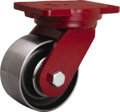 Hamilton - 6" Diam x 3" Wide x 8-1/2" OAH Top Plate Mount Swivel Caster - Forged Steel, 4,000 Lb Capacity, Sealed Precision Ball Bearing, 6-1/8 x 7-1/2" Plate - Eagle Tool & Supply
