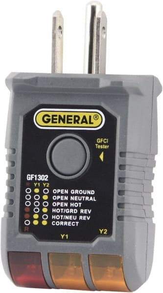 General - 120 VAC Max Voltage, Receptacle Tester with GFCI - Eagle Tool & Supply