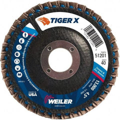 Weiler - 426 Grit, 4-1/2" Disc Diam, 7/8" Center Hole, Type 29 Zirconia Alumina Flap Disc - 13,000 Max RPM, Phenolic Backing, Arbor Attaching System, Coated - Eagle Tool & Supply