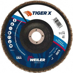 Weiler - 426 Grit, 7" Disc Diam, 7/8" Center Hole, Type 29 Zirconia Alumina Flap Disc - 8,600 Max RPM, Phenolic Backing, Arbor Attaching System, Coated - Eagle Tool & Supply