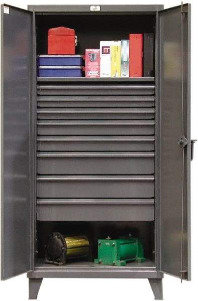 Strong Hold - 1 Shelf 8 Bin Locking Storage Cabinet - Steel, 36" Wide x 24" Deep x 78" High, Dark Gray - Eagle Tool & Supply