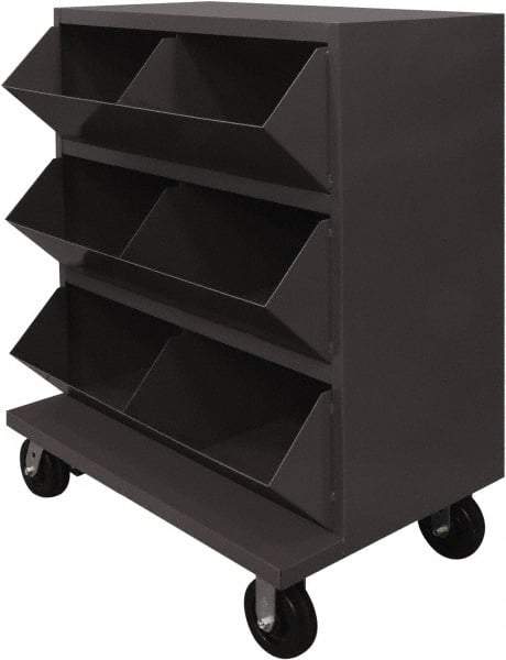 Durham - 2,400 Lb Capacity, 24" Wide x 36" Long x 49-1/4" High Storage Bin Cart - 6 Slot, Steel, 2 Rigid/2 Swivel Casters - Eagle Tool & Supply