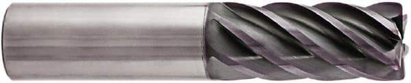 Niagara Cutter - 1", 2" LOC, 1" Shank Diam, 5" OAL, 6 Flute, Solid Carbide Square End Mill - Single End, AlTiN Finish, Spiral Flute, 38° Helix, Centercutting, Right Hand Cut, Right Hand Flute, Series S638 - Eagle Tool & Supply