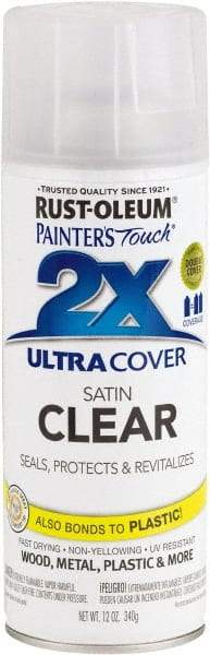 Rust-Oleum - Clear, Satin, Enamel Spray Paint - 8 Sq Ft per Can, 12 oz Container, Use on Multipurpose - Eagle Tool & Supply