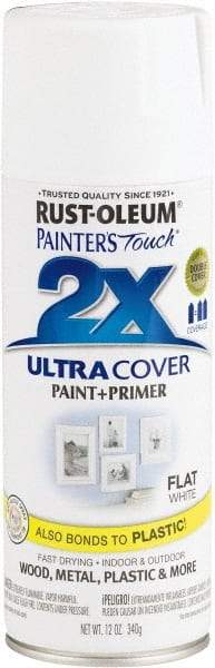 Rust-Oleum - White, Flat, Enamel Spray Paint - 8 Sq Ft per Can, 12 oz Container, Use on Multipurpose - Eagle Tool & Supply