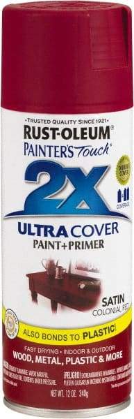 Rust-Oleum - Colonial Red, Satin, Enamel Spray Paint - 8 Sq Ft per Can, 12 oz Container, Use on Multipurpose - Eagle Tool & Supply