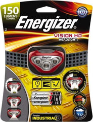 Energizer - White LED Bulb, 180 Lumens, Hands-free Flashlight - Red, Gray Plastic Body, 3 AAA Alkaline Batteries Included - Eagle Tool & Supply