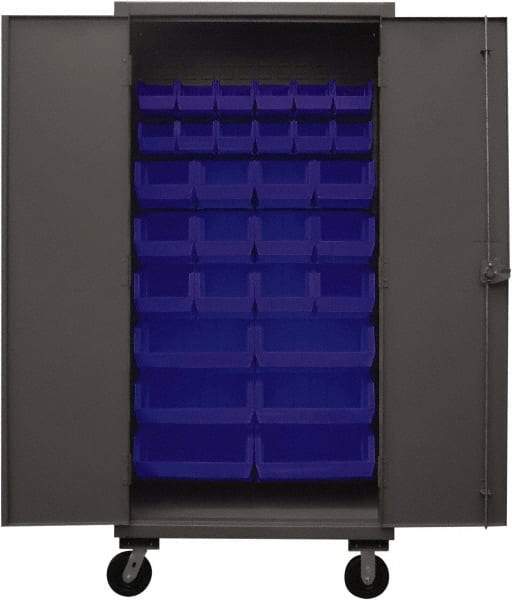 Durham - 30 Bin Mobile Storage Cabinet - Steel, 36" Wide x 24" Deep x 80" High, Blue - Eagle Tool & Supply