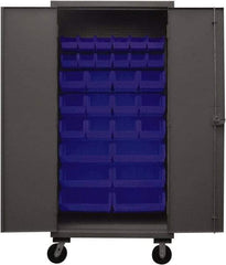 Durham - 30 Bin Mobile Storage Cabinet - Steel, 36" Wide x 24" Deep x 80" High, Blue - Eagle Tool & Supply