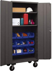 Durham - 2 Shelf 12 Bin Mobile Storage Cabinet - Steel, 36" Wide x 24" Deep x 80" High, Blue - Eagle Tool & Supply