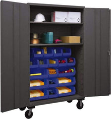 Durham - 2 Shelf 18 Bin Mobile Storage Cabinet - Steel, 48" Wide x 24" Deep x 80" High, Blue - Eagle Tool & Supply