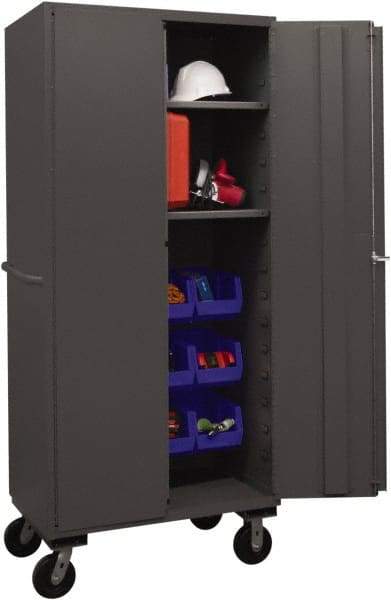 Durham - 2 Shelf 12 Bin Mobile Storage Cabinet - Steel, 36" Wide x 24" Deep x 80" High, Blue - Eagle Tool & Supply