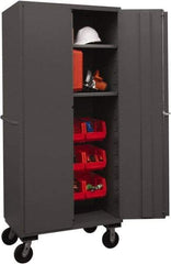 Durham - 2 Shelf 12 Bin Mobile Storage Cabinet - Steel, 36" Wide x 24" Deep x 80" High, Red - Eagle Tool & Supply