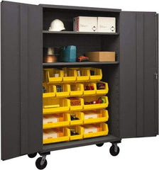 Durham - 2 Shelf 18 Bin Mobile Storage Cabinet - Steel, 48" Wide x 24" Deep x 80" High, Yellow - Eagle Tool & Supply