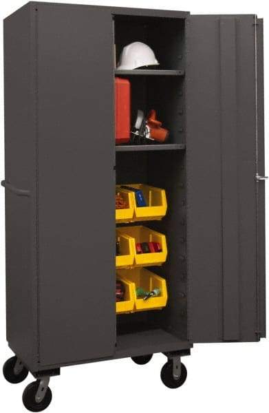 Durham - 2 Shelf 12 Bin Mobile Storage Cabinet - Steel, 36" Wide x 24" Deep x 80" High, Yellow - Eagle Tool & Supply