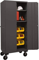 Durham - 2 Shelf 12 Bin Mobile Storage Cabinet - Steel, 36" Wide x 24" Deep x 80" High, Yellow - Eagle Tool & Supply