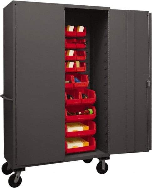 Durham - 42 Bin Mobile Storage Cabinet - Steel, 48" Wide x 24" Deep x 80" High, Red - Eagle Tool & Supply