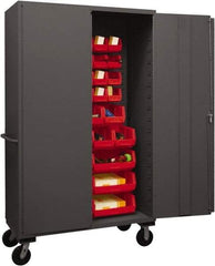 Durham - 42 Bin Mobile Storage Cabinet - Steel, 48" Wide x 24" Deep x 80" High, Red - Eagle Tool & Supply