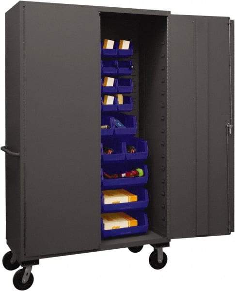 Durham - 42 Bin Mobile Storage Cabinet - Steel, 48" Wide x 24" Deep x 80" High, Blue - Eagle Tool & Supply