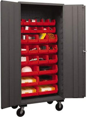 Durham - 30 Bin Mobile Storage Cabinet - Steel, 36" Wide x 24" Deep x 80" High, Red - Eagle Tool & Supply