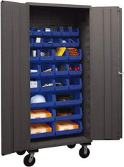 Durham - 30 Bin Mobile Storage Cabinet - Steel, 36" Wide x 24" Deep x 80" High, Blue - Eagle Tool & Supply